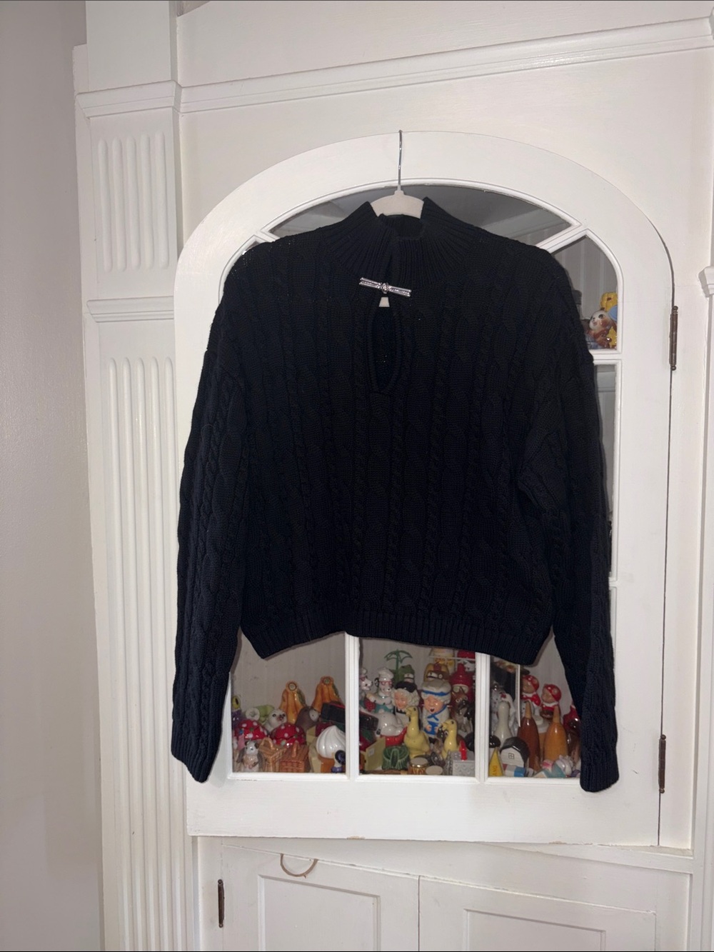 Commense Black Cable Knit Mock Turtleneck Sweater